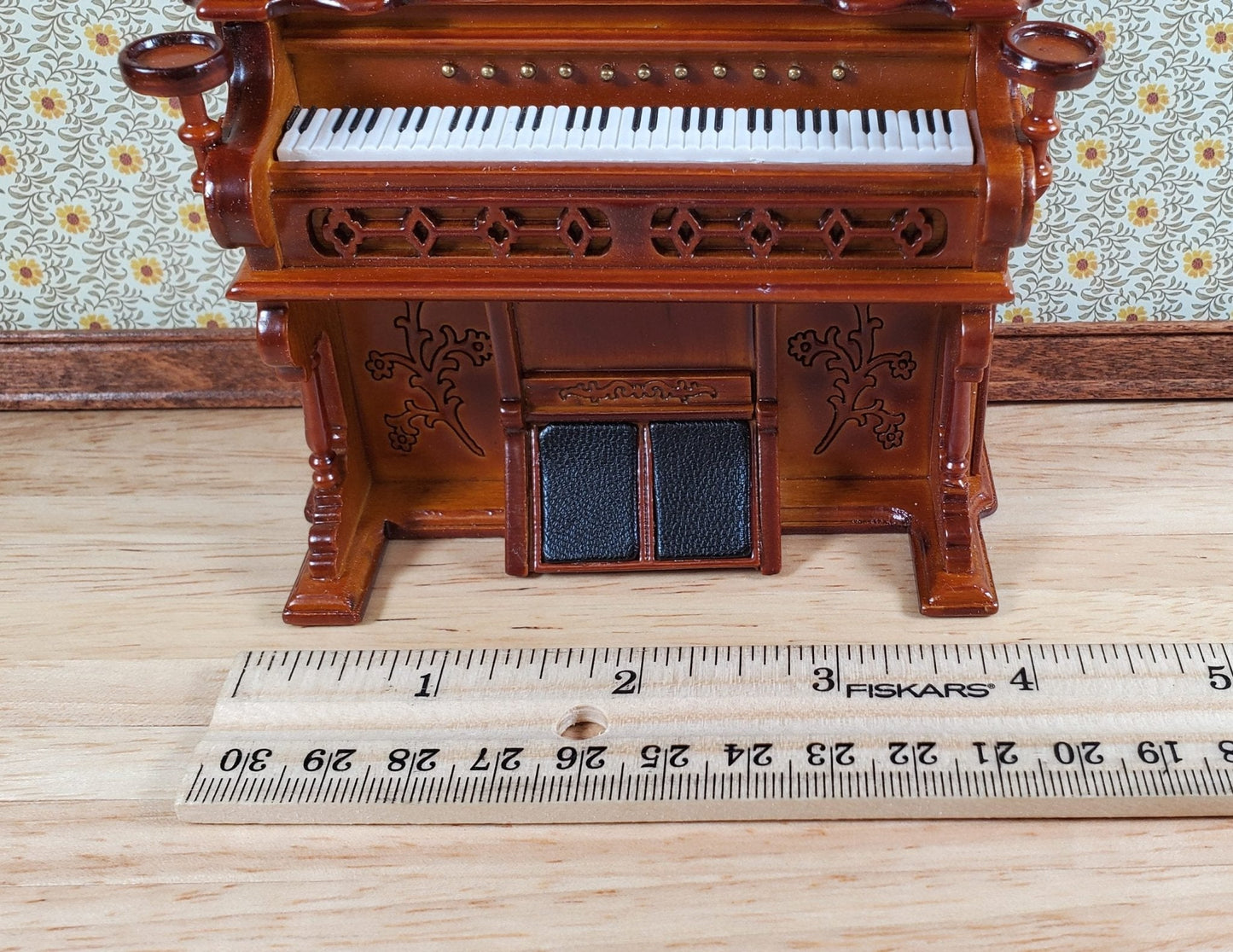 Miniature Upright Pump Organ Piano Walnut Finish 1:12 Scale Dollhouse Furniture - Miniature Crush