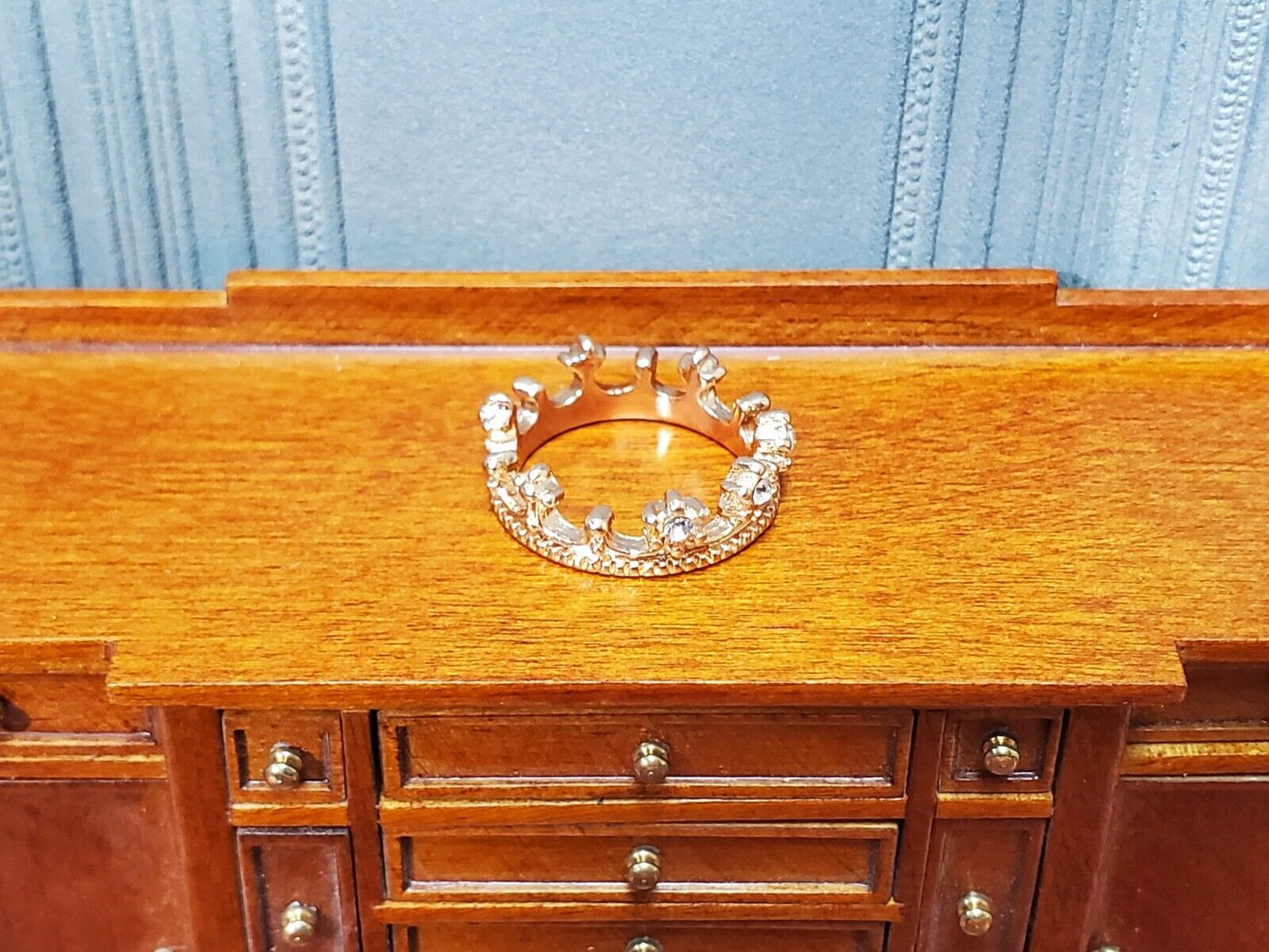 Tiny Miniature Crown Gold with Jewels Metal for Dolls Dollhouse Works with 1:12 - Miniature Crush