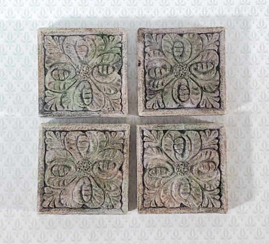 Miniature Tiles Stepping Stones Flower Design Aged Gray Finish Dollhouse 1:12