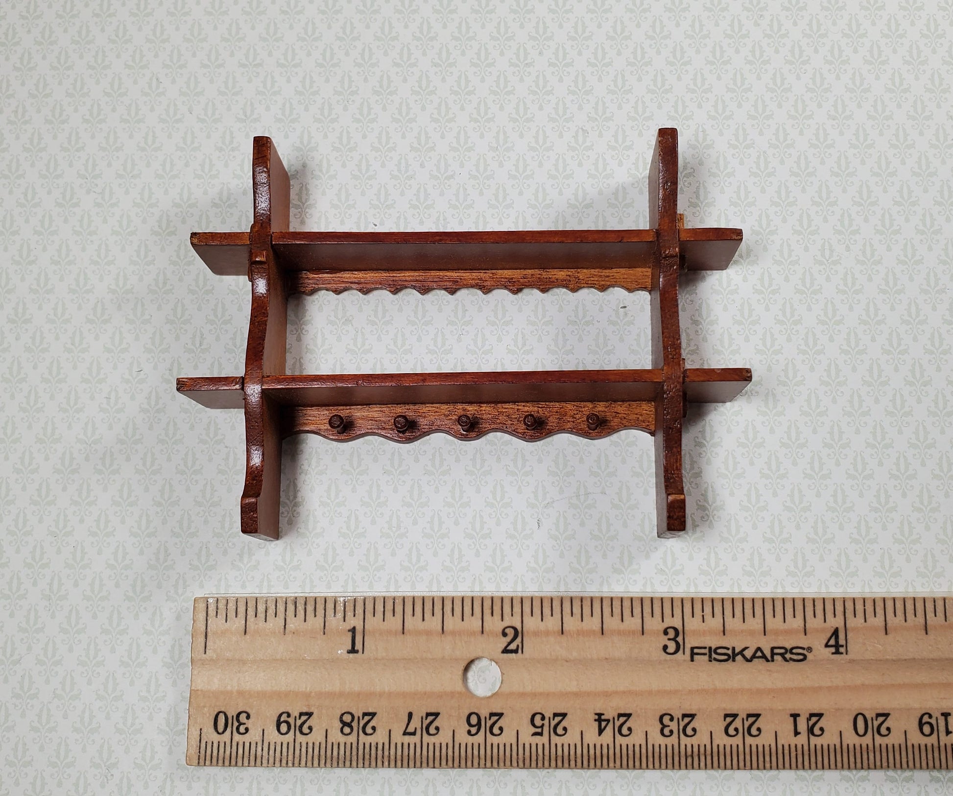 Dollhouse Shelf Kitchen with Pegs 1:12 Scale Miniature Walnut Finish