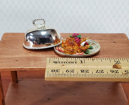 Dollhouse Food Chicken with Fruit on Silver Plated Platter with Lid 1:12 Scale Miniature by Falcon