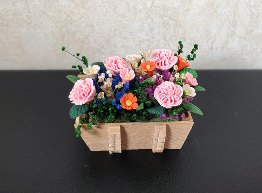Dollhouse Carnations and Assorted Flowers in Rustic Planter 1:12 Scale Miniature