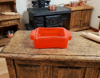 Dollhouse Orange Glass Casserole Dish with Handles 1:12 Scale Miniature Kitchen