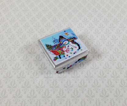 Dollhouse Square Snowman Cookie Tin Empty 1:12 Scale Miniature Christmas