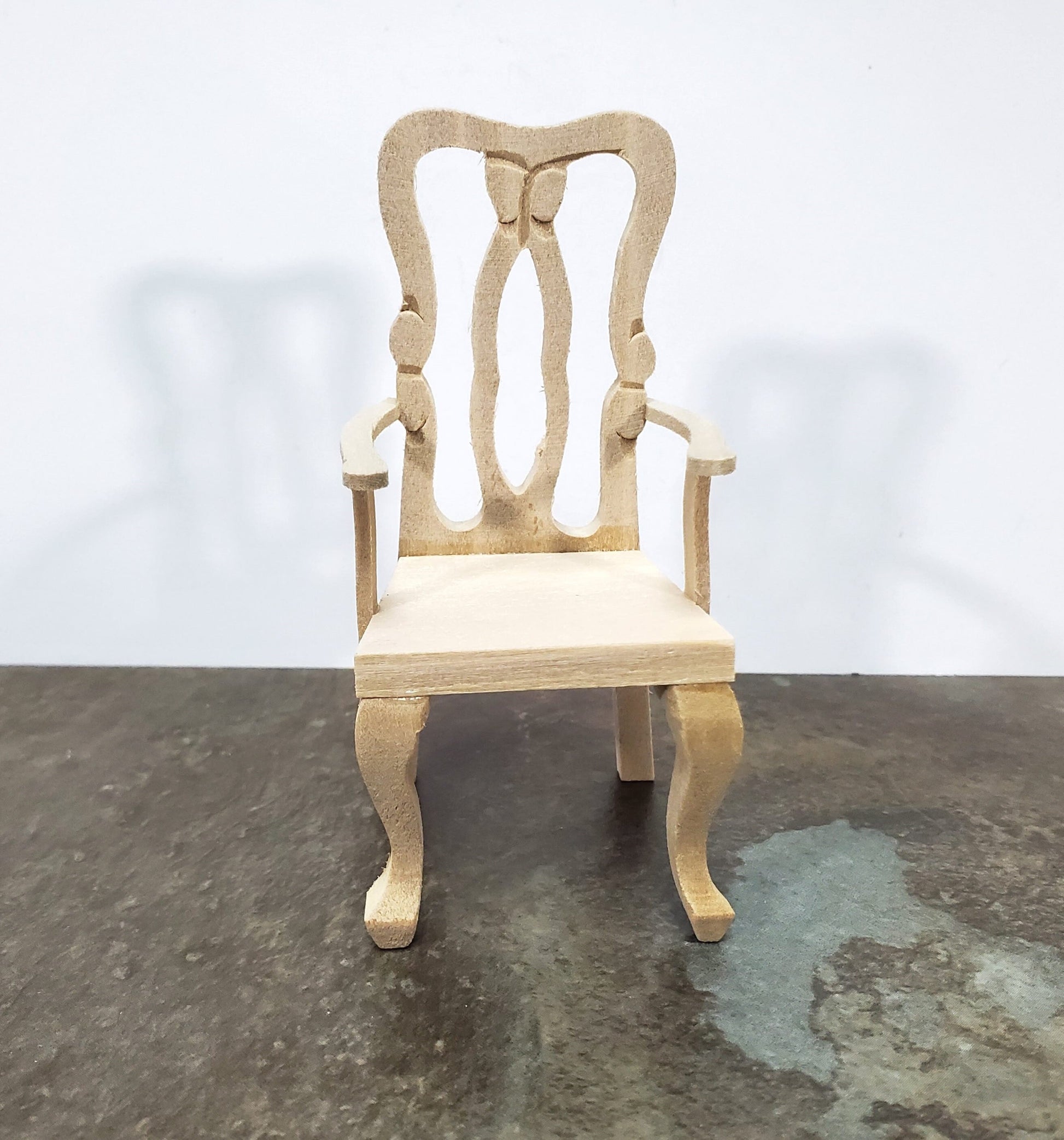 Dollhouse Arm Chair Dining or Side Chair Unpainted Wood 1:12 Scale Miniature Furniture