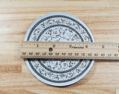 Dollhouse Round Rug Fabric White Black Floral 1:12 Scale Miniature 4.5" Across