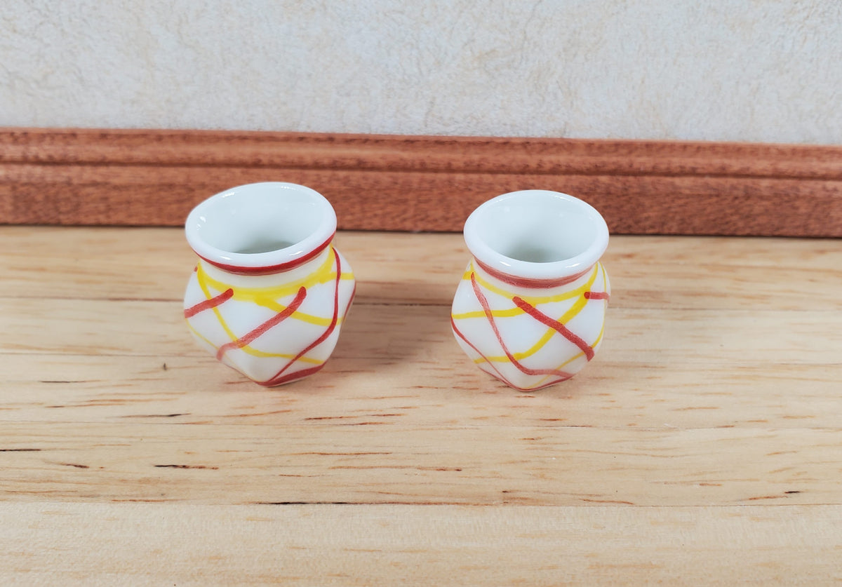 Dollhouse Modern Ceramic Vase Yellow & Rust Striped 1:12 Scale Miniature