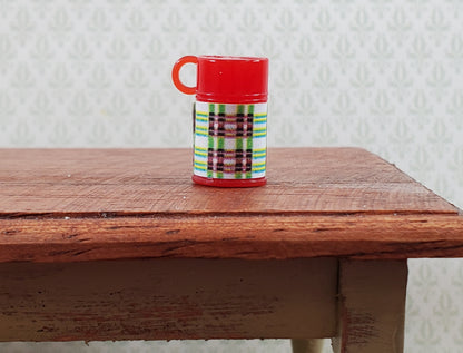 Dollhouse Plaid Thermos Red 5/8" 1:12 Scale Miniature Kitchen Supplies