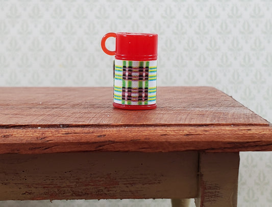Dollhouse Plaid Thermos Red 5/8" 1:12 Scale Miniature Kitchen Supplies