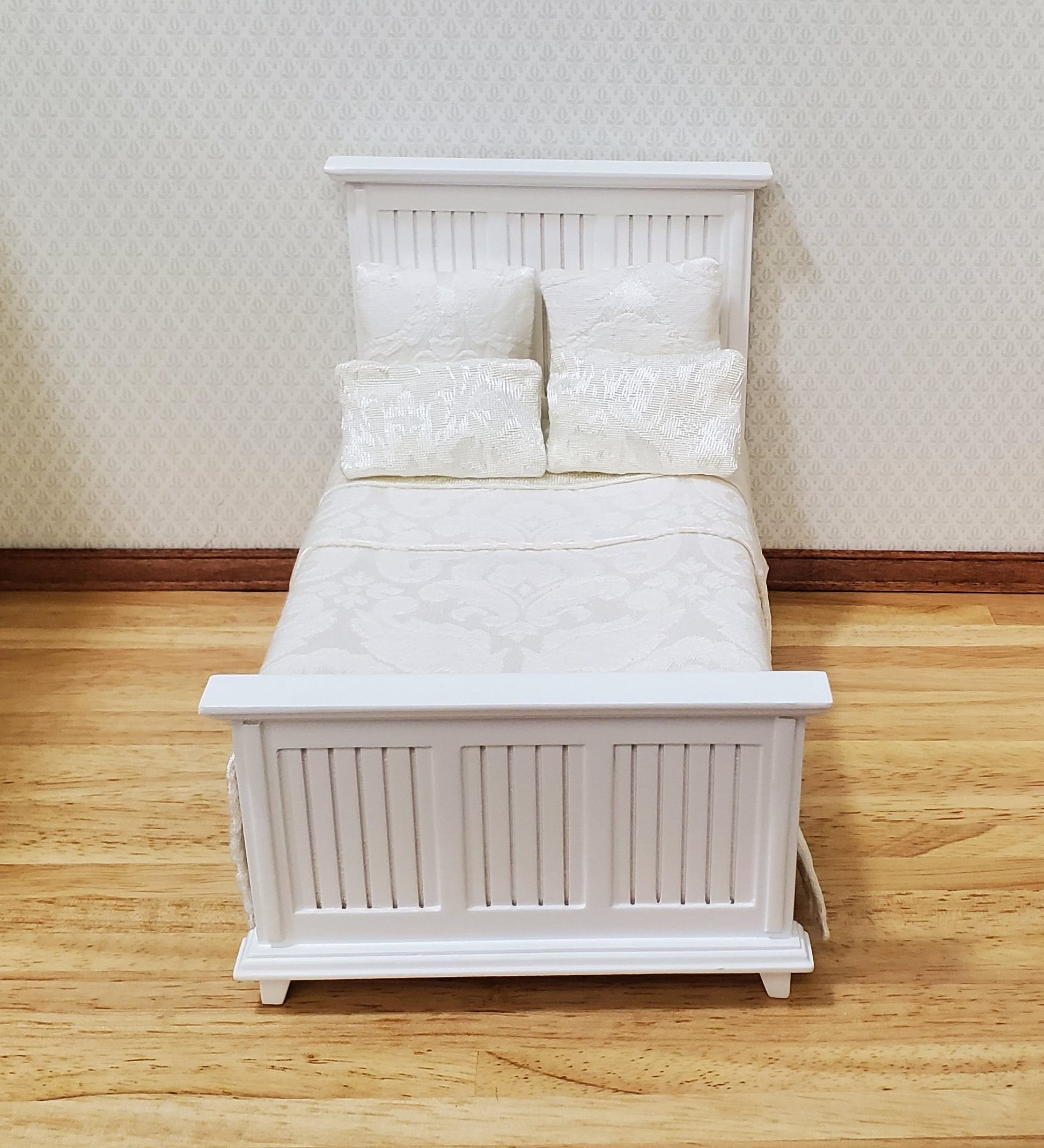 JBM Dollhouse Bed Farmhouse Country Style White 1:12 Miniature Furniture