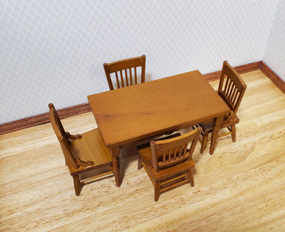 Dollhouse Kitchen Table & 4 Chairs Set Walnut Finish 1:12 Scale Furniture
