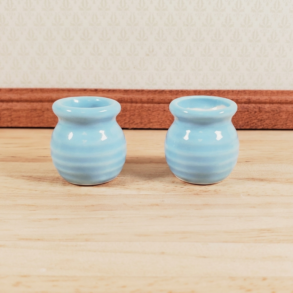 Dollhouse Vase Planter Pot Light Blue Ceramic Wide Mouth 1:12 Scale Miniature