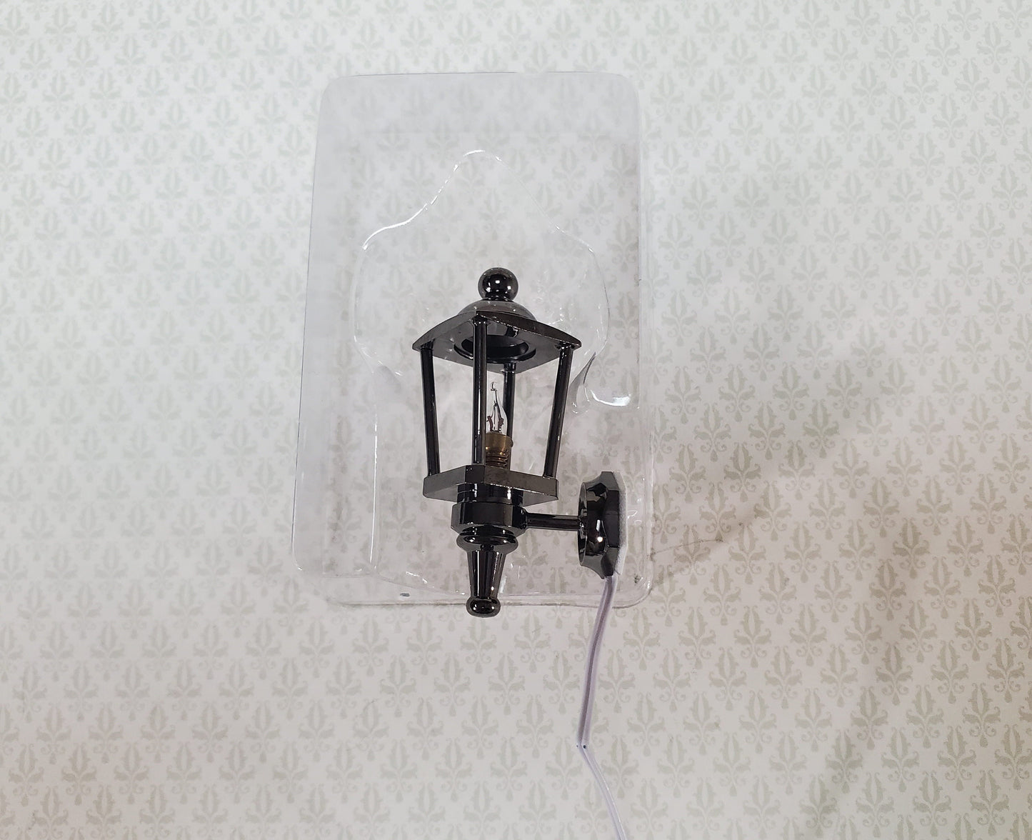 Dollhouse Carriage Coach Lamp Black Chrome 1:12 Scale 12 Volt with Plug Porch Light