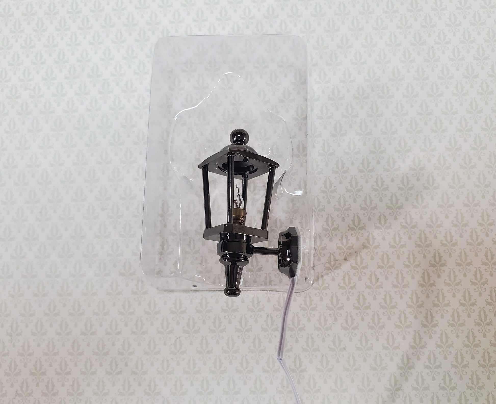 Dollhouse Carriage Coach Lamp Black Chrome 1:12 Scale 12 Volt with Plug Porch Light