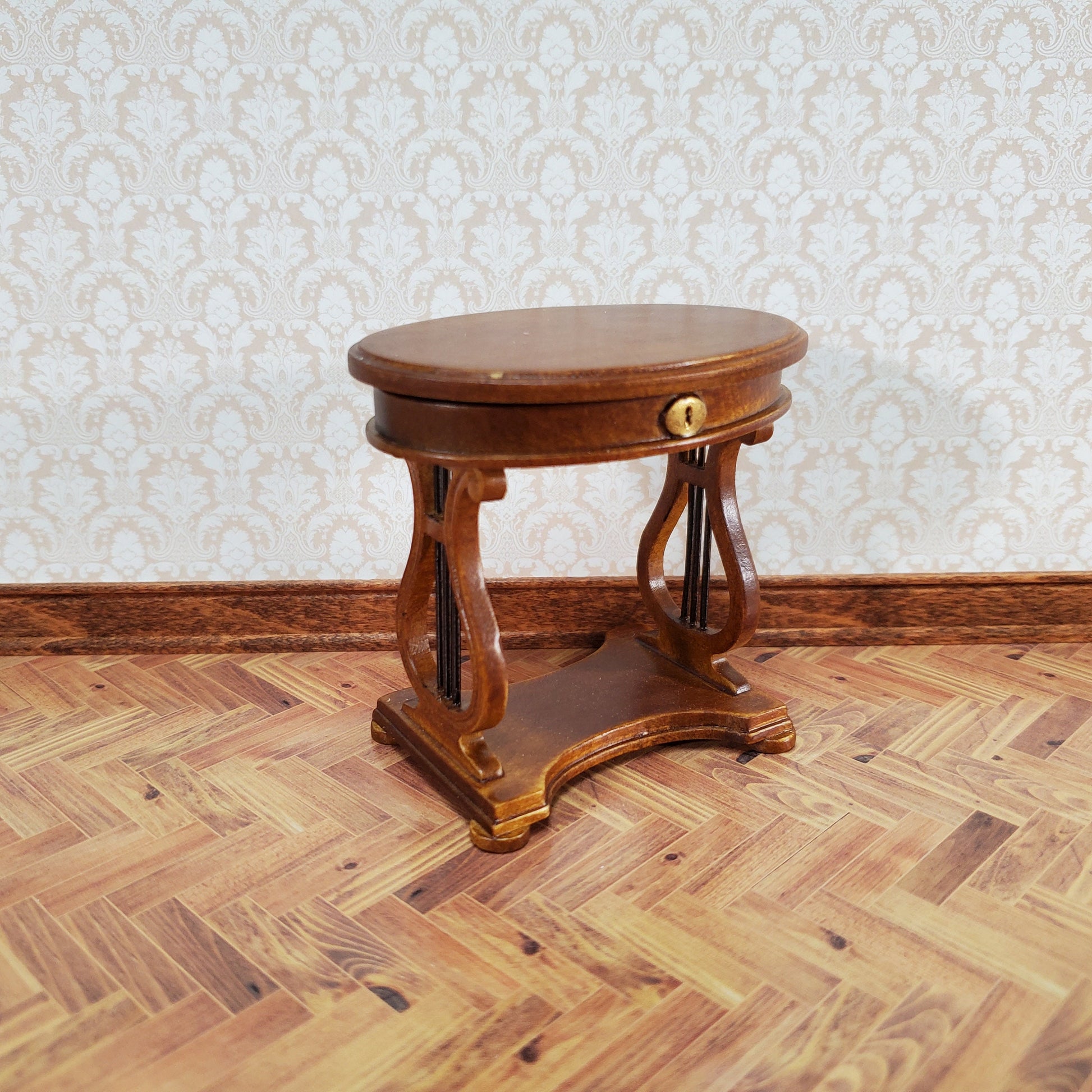 JBM Miniature Sewing Table Oval 1:12 Scale Miniature Furniture Walnut Finish