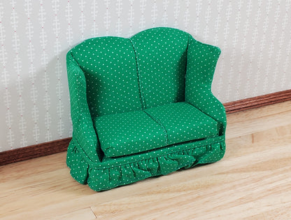 Dollhouse Small Loveseat Sofa Green & White 1:12 Scale Miniature Furniture