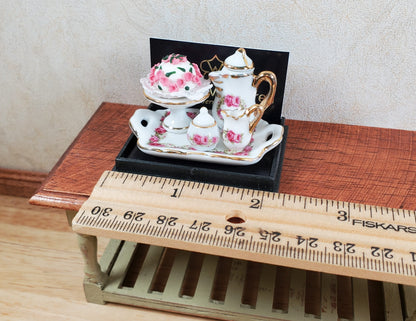 Dollhouse Coffee Tray with Rose Cake Reutter Porcelain 1:12 Scale Miniature