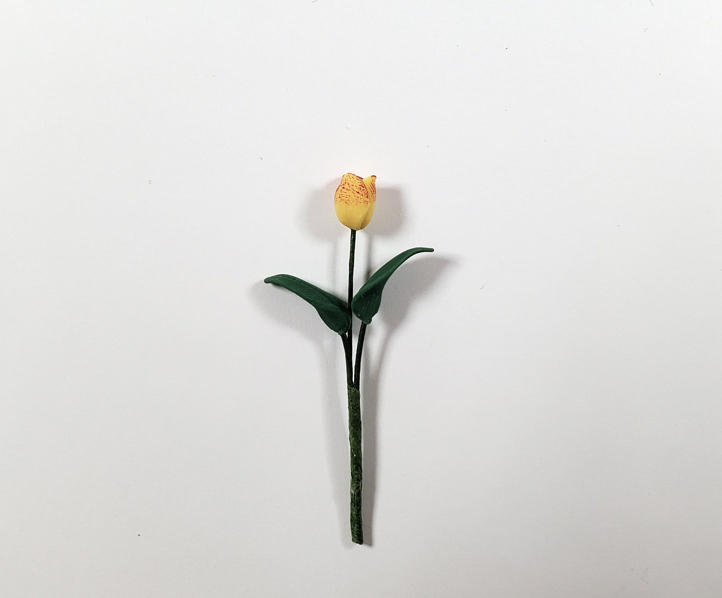 Dollhouse Yellow with Red Tulip Single Stem with Foliage 1:12 Scale Miniature