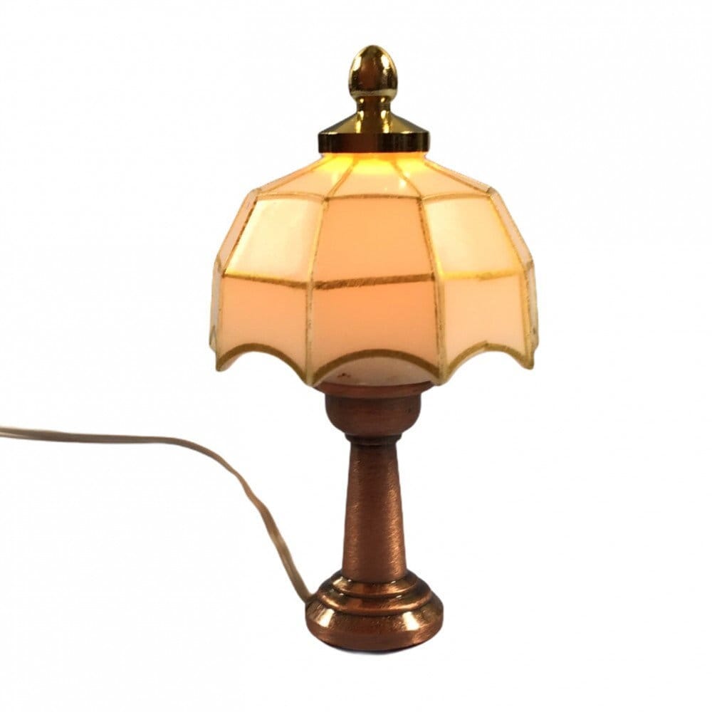 Dollhouse Miniature Table Lamp White Shade Bronze Base 12 volt w/Plug 1:12 Scale