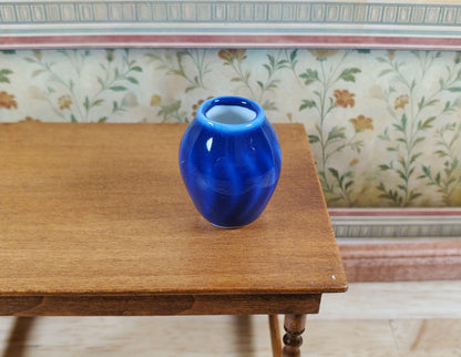 Dollhouse Ceramic Bright Blue Vase with a Swirl Pattern 1:12 Scale Miniature