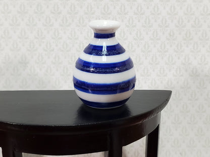 Dollhouse Vase Blue & White Striped for Flowers Ceramic 1:12 Scale Miniature