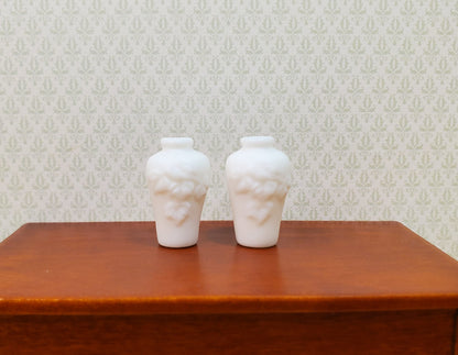 Dollhouse Relief Vases White Ceramic Leaves Motif 1:12 Scale Miniatures Set of 2