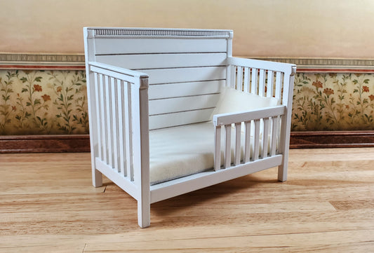 JBM Dollhouse Crib Toddler Bed White Modern 1:12 Scale Miniature Furniture Wood
