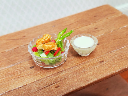 Miniature Chicken Salad Bowl with Side of Dressing 1:12 Scale Dollhouse Food