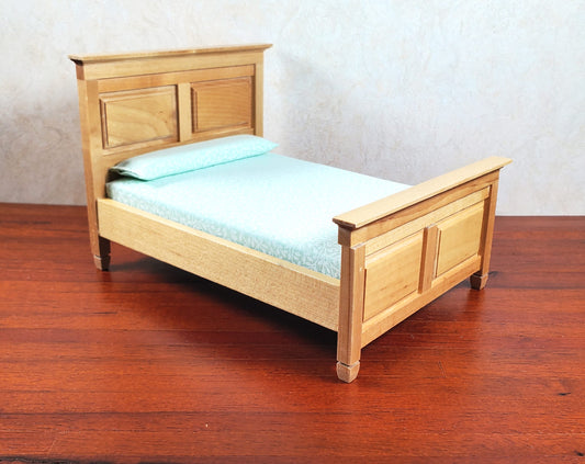 Dollhouse Double Bed Wood Light Oak Finish 1:12 Scale Bedroom Furniture