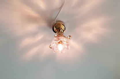 Dollhouse Miniature Ceiling Light Lily Flower Shade Gold 12 Volt 1:12