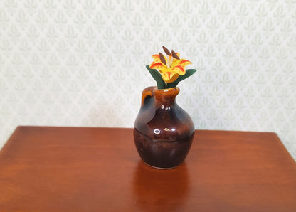 Dollhouse Orange & Red Tiger Lily Single Stem with Foliage 1:12 Scale Miniature