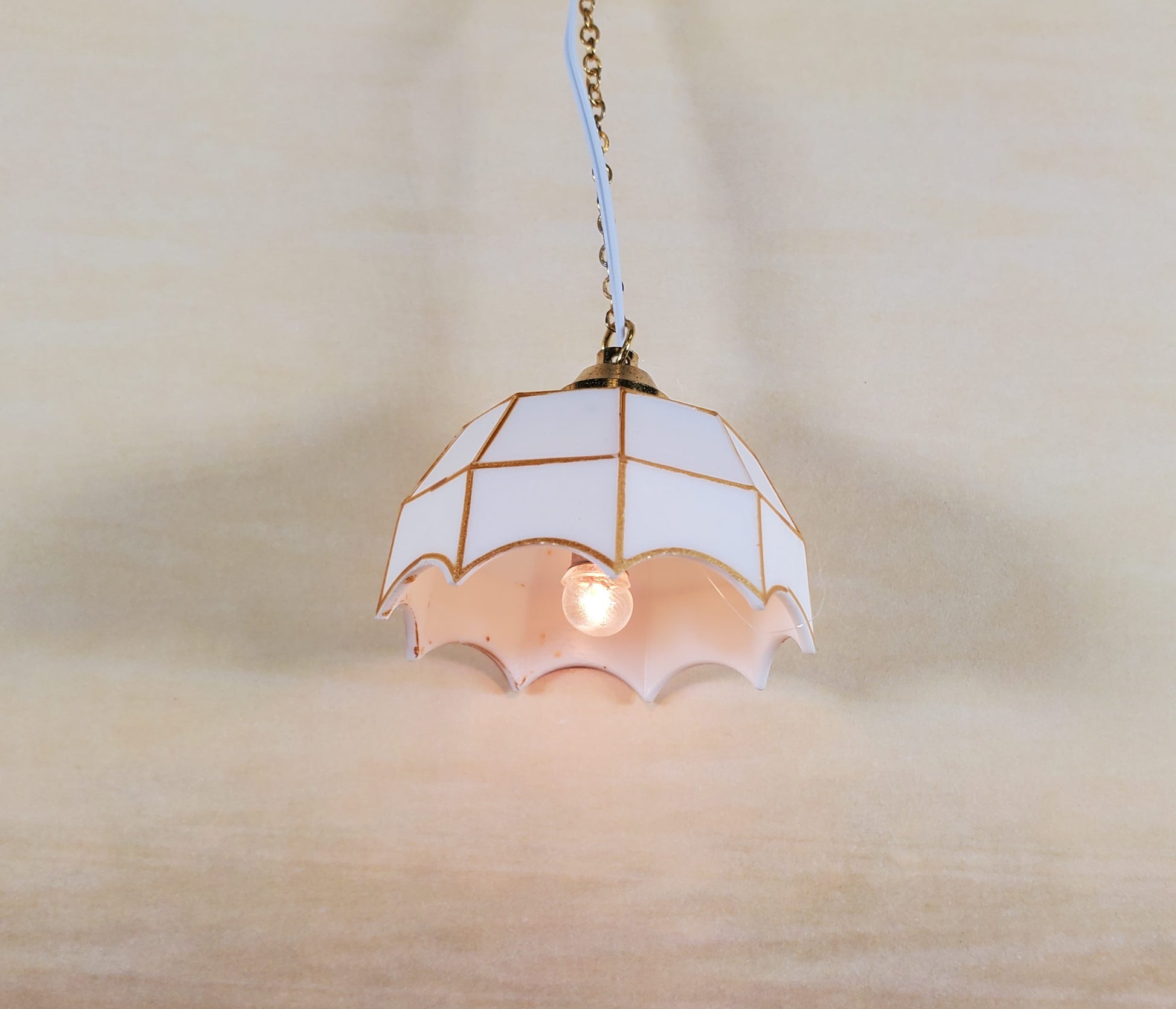 Dollhouse Ceiling Light White and Gold 1:12 Scale Miniature 12 Volt with Plug
