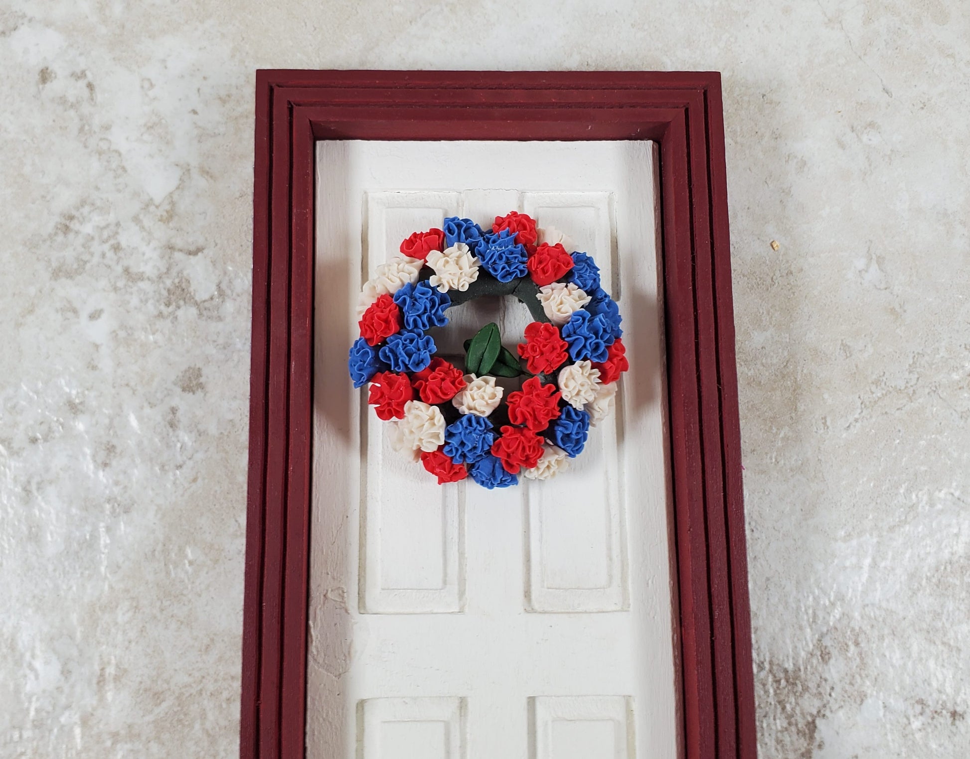 Dollhouse Red White & Blue Carnations Wreath 1:12 Scale Miniature