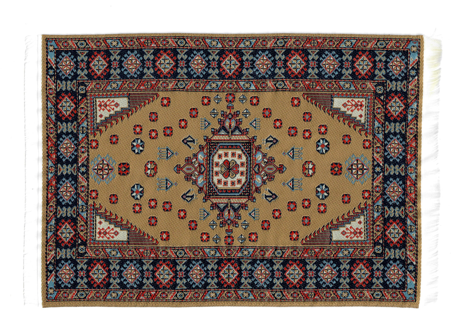 Dollhouse Rug Woven Fabric Large Brown Red Blue 1:12 Scale Miniature 9x6