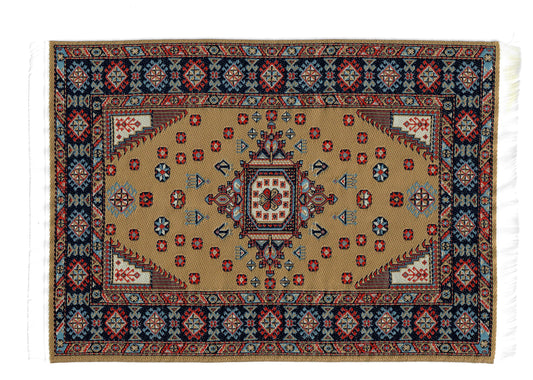Dollhouse Rug Woven Fabric Large Brown Red Blue 1:12 Scale Miniature 9x6