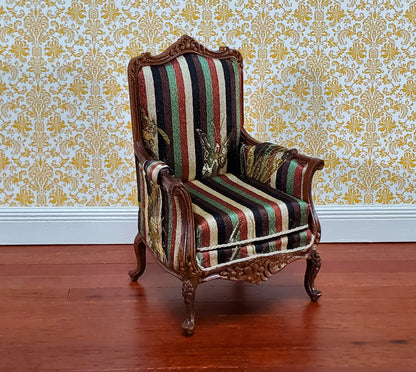 JBM Dollhouse Chair Victorian Style Striped Neutral Fabric 1:12 Scale Furniture
