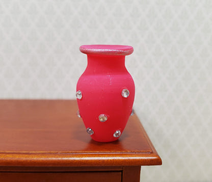 Dollhouse Jeweled Vase Pink Rose & Silver 1:12 Scale Miniature Decor Accessories