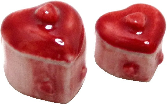 Dollhouse Red Heart Shaped Ceramic Containers Set of 2 1:12 Scale Miniature