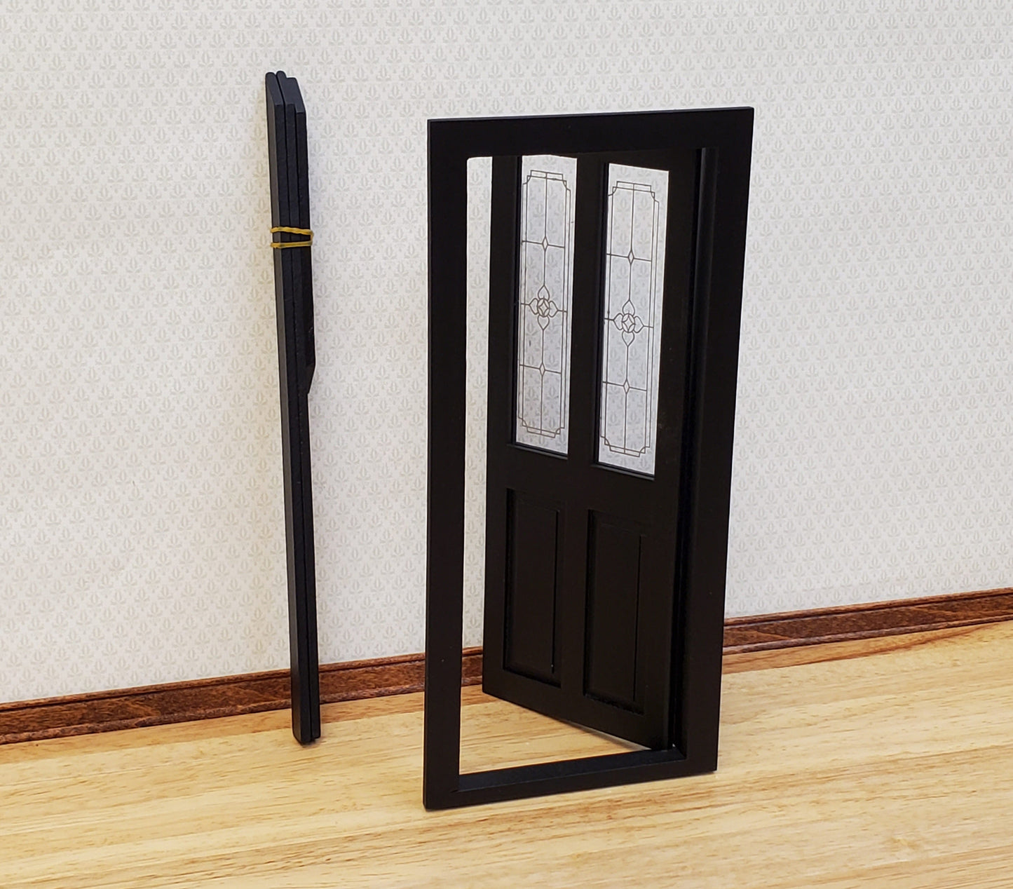 Dollhouse Door Exterior Front Door with Windows BLACK 1:12 Scale Miniature