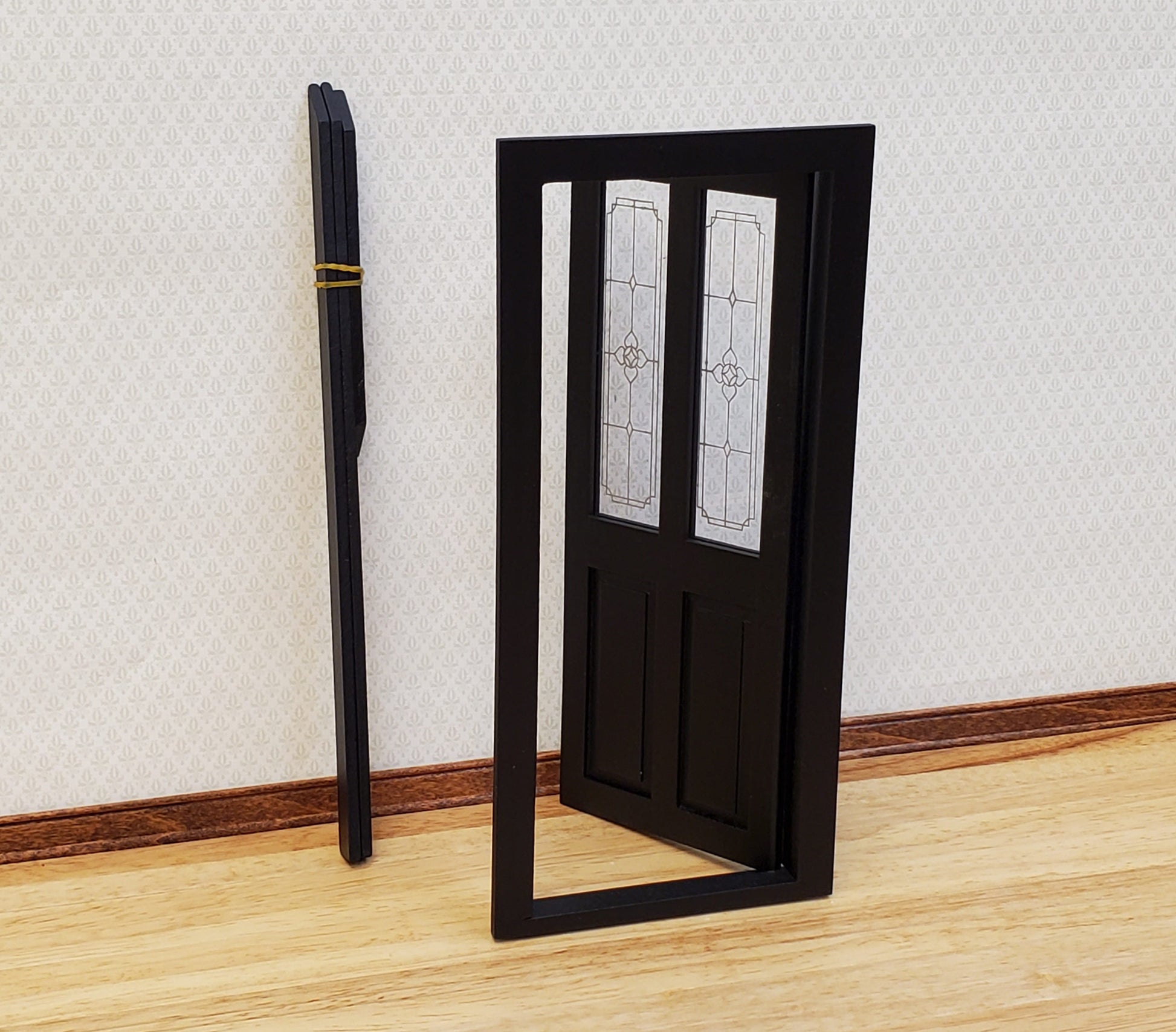 Dollhouse Door Exterior Front Door with Windows BLACK 1:12 Scale Miniature