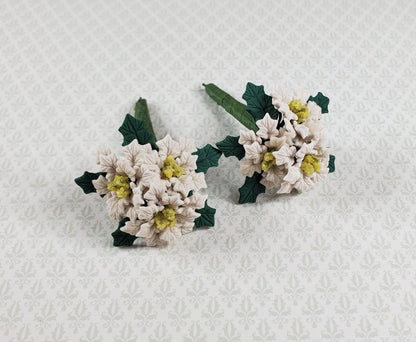 Dollhouse White Poinsettias with Leaves 2 Bunches 1:12 Scale Christmas Flowers
