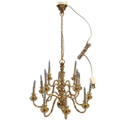 Dollhouse Miniature Hanging Chandelier Large 12 Arm Candle 12 Volt Electric GOLD 1:12 or 1/6 Scale