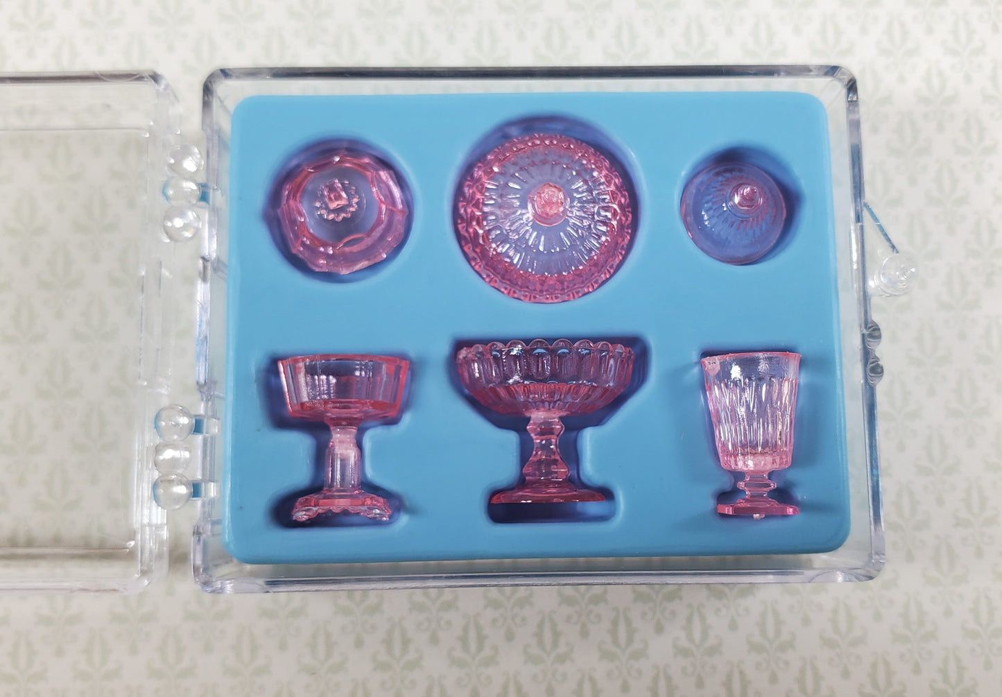Dollhouse 3 Tiny Pink Candy Dishes with Lids 1:12 Scale by Chrysnbon Miniatures