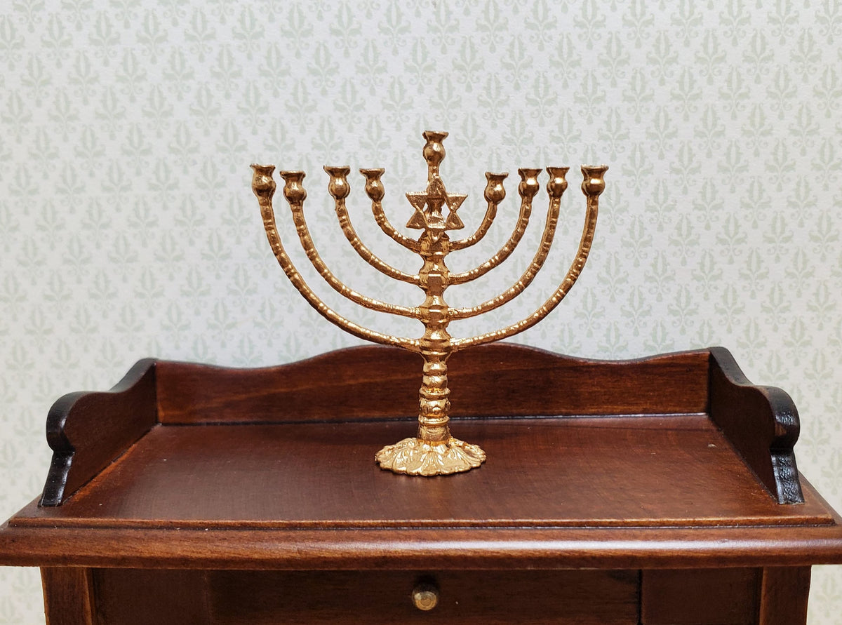 Dollhouse Hanukkah Menorah Judaica Candelabra Large Gold 1:12 Scale Miniature