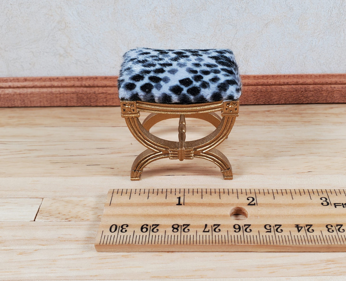 JBM Dollhouse Vanity Stool Bench Wood Animal Print Seat 1:12 Scale Miniature Furniture