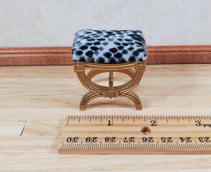 JBM Dollhouse Vanity Stool Bench Wood Animal Print Seat 1:12 Scale Miniature Furniture