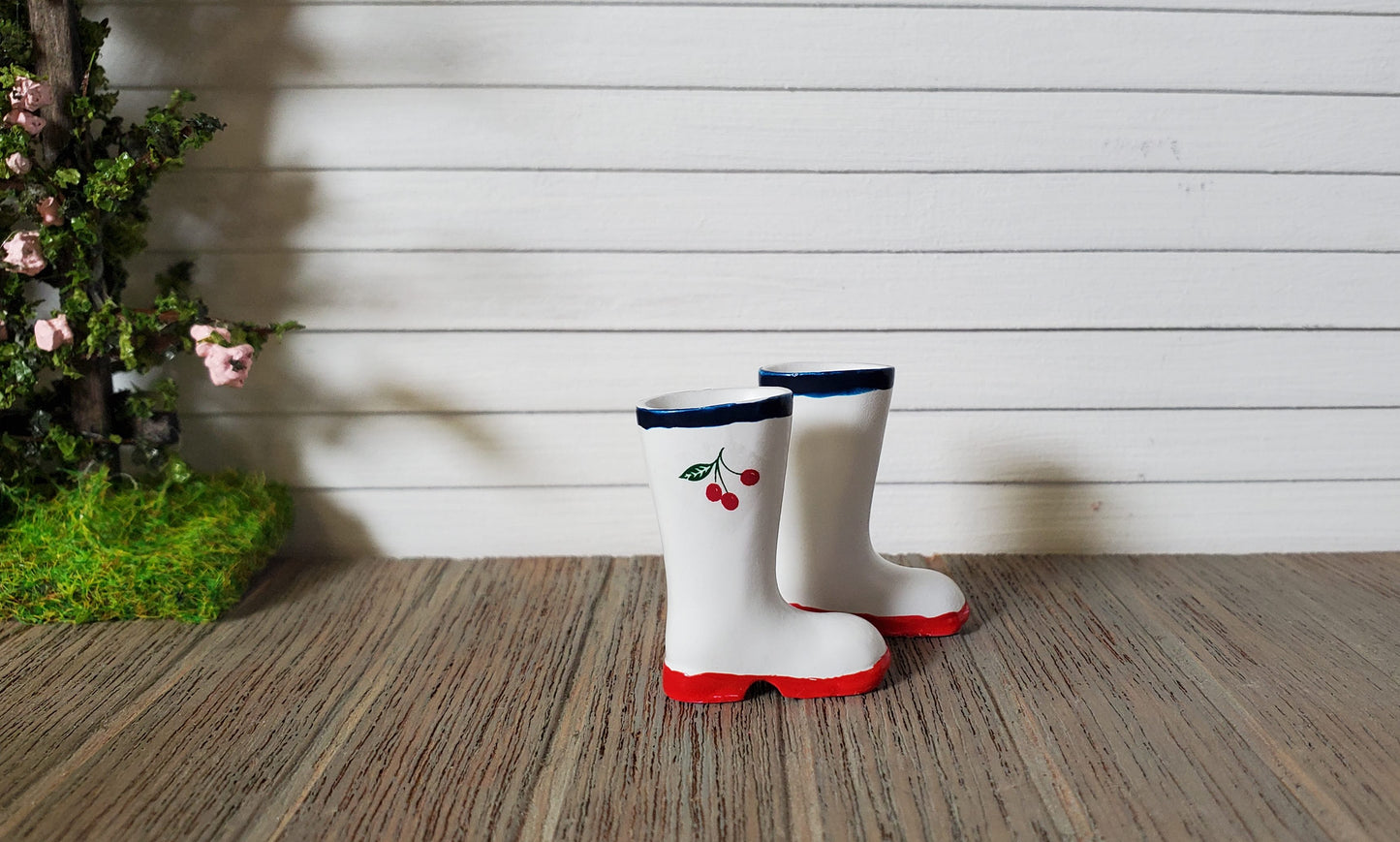Dollhouse Rain or Garden Boots Wellies Cherry Design 1:12 Scale Miniatures
