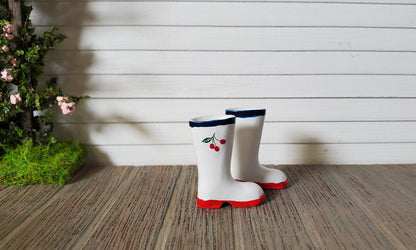 Dollhouse Rain or Garden Boots Wellies Cherry Design 1:12 Scale Miniatures