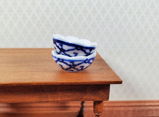 Dollhouse Serving Bowls Ceramic Blue & White Trellis Design 1:12 Scale Miniature