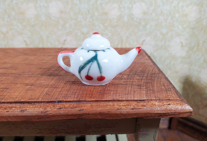 Dollhouse Cherry Motif Ceramic Teapot with Removable Lid 1:12 Scale Miniature